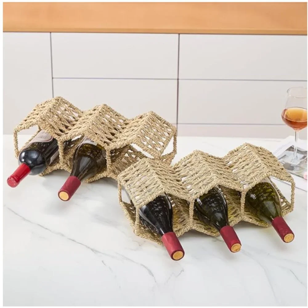 NEMSHIN Natural Seagrass Handmade Tabletop Wine Holder Bottle Rack 1 Layer